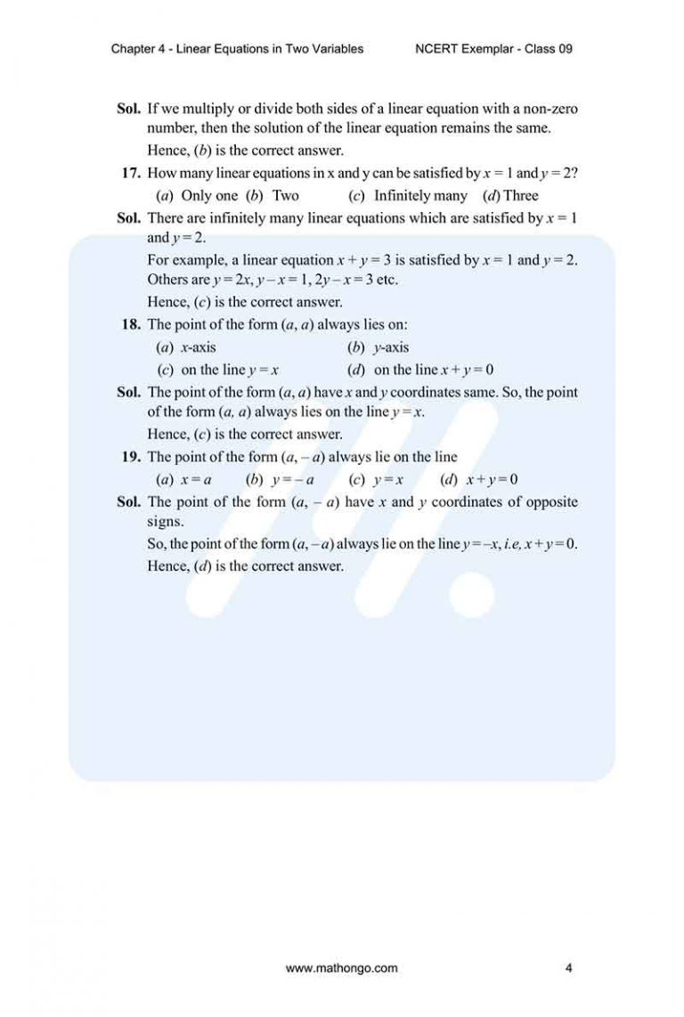 NCERT Exemplar for Class 9 Maths Chapter 4 MathonGo