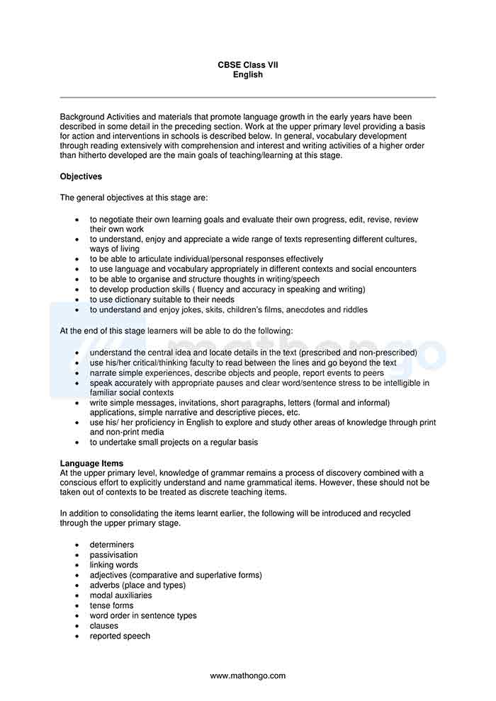 CBSE Syllabus For Class 8 English MathonGo