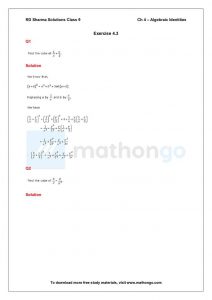RD Sharma Class 9 Solutions Chapter 4 – Algebraic Identities – MathonGo