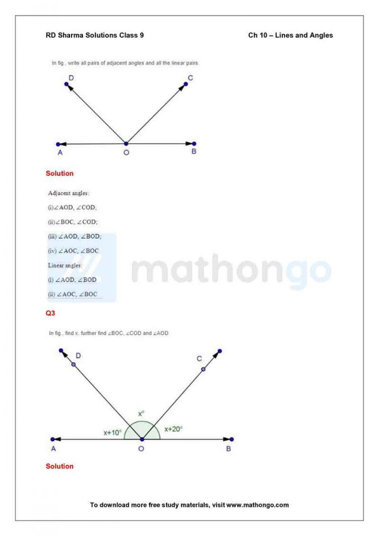 RD Sharma Class 9 Solutions Chapter 10 – Lines and Angles – MathonGo