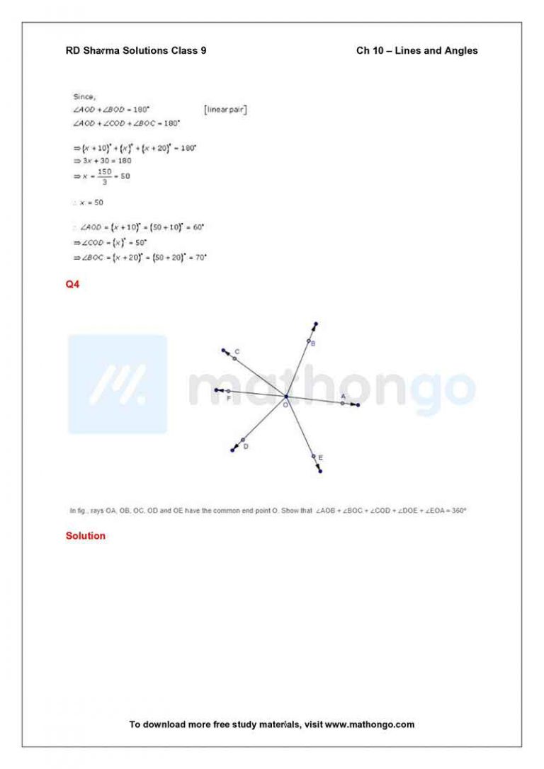 RD Sharma Class 9 Solutions Chapter 10 – Lines and Angles – MathonGo