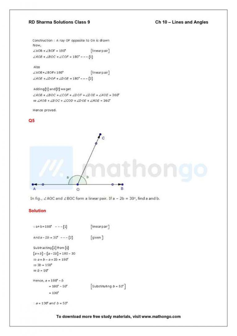 RD Sharma Class 9 Solutions Chapter 10 – Lines and Angles – MathonGo