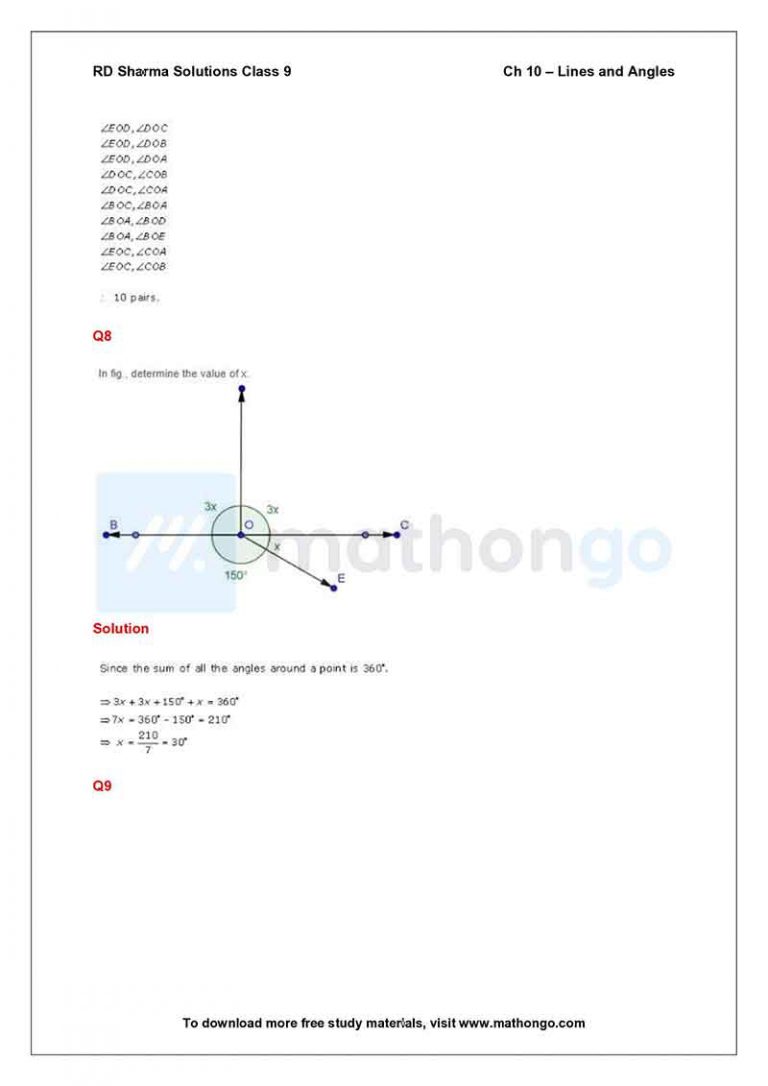 RD Sharma Class 9 Solutions Chapter 10 – Lines and Angles – MathonGo