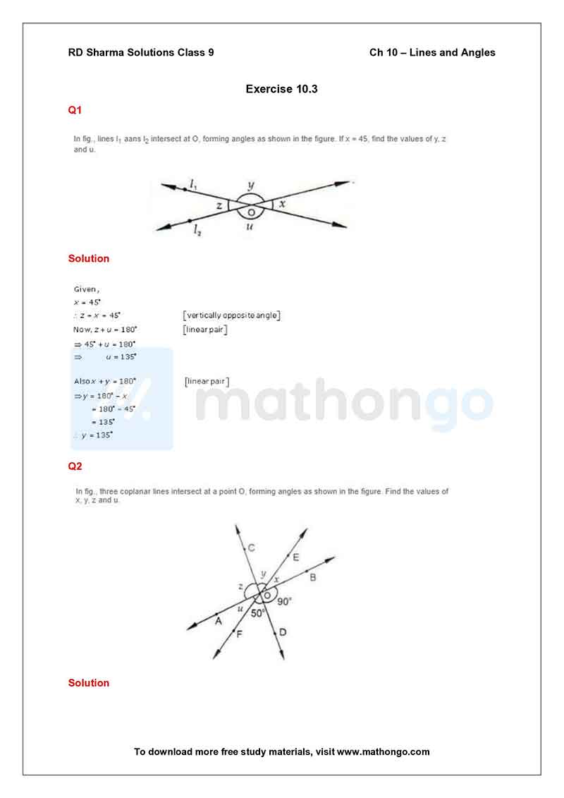 RD Sharma Class 9 Solutions Chapter 10 – Lines and Angles – MathonGo
