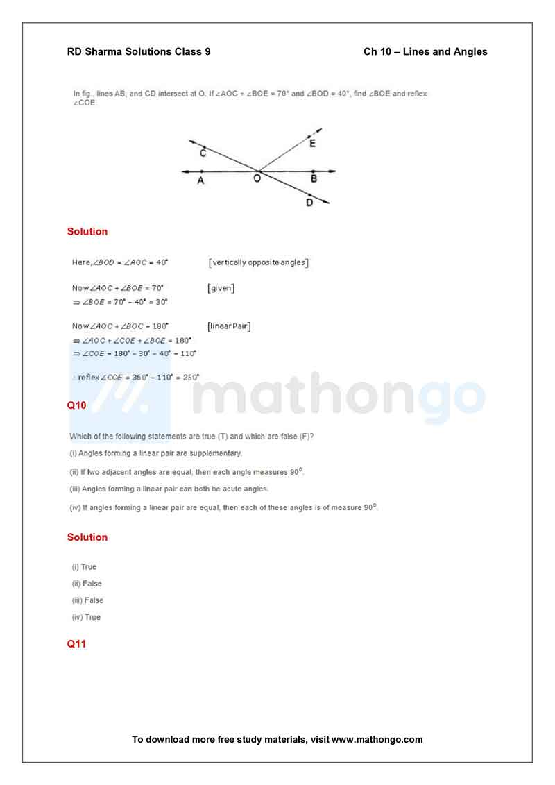 RD Sharma Class 9 Solutions Chapter 10 Lines and Angles MathonGo
