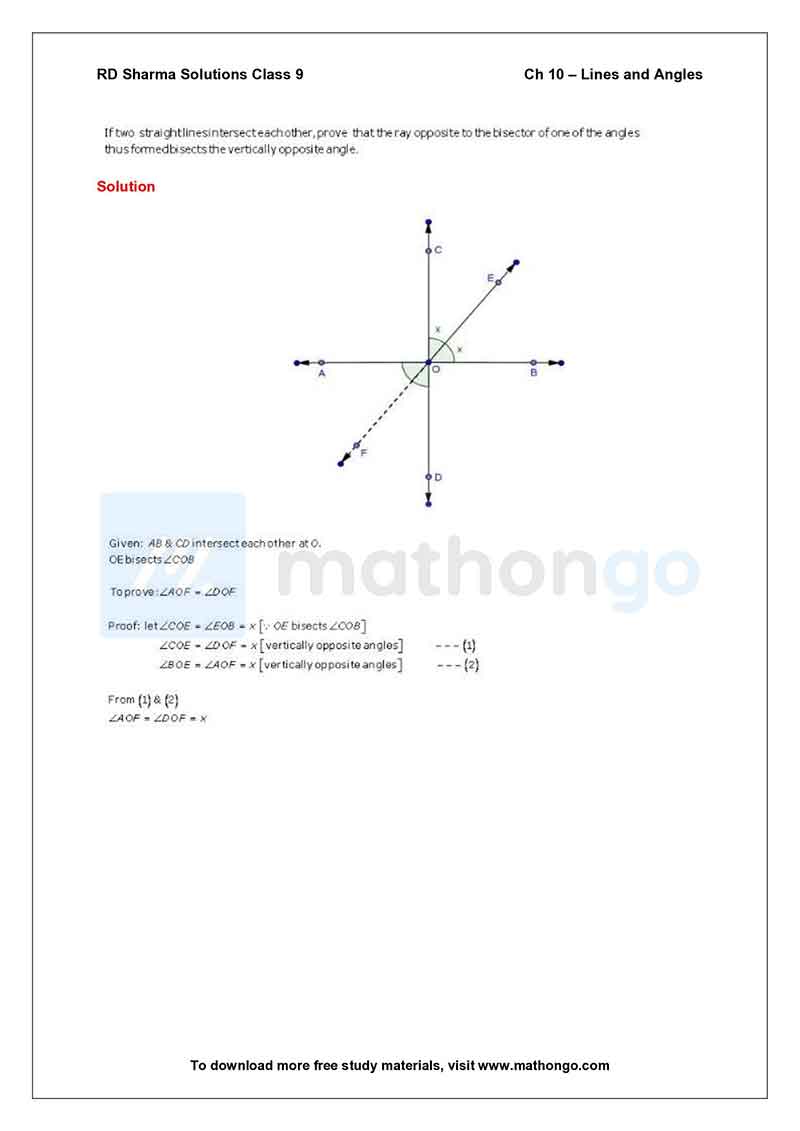 RD Sharma Class 9 Solutions Chapter 10 – Lines and Angles – MathonGo