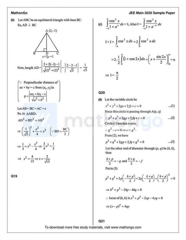 JEE Main 2020 Sample Mock Paper-1 – MathonGo