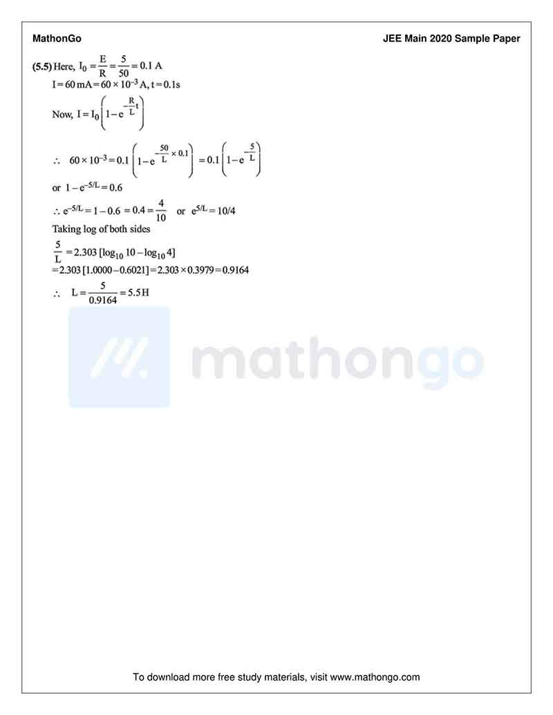 JEE Main 2020 Sample Mock Paper-3 – MathonGo