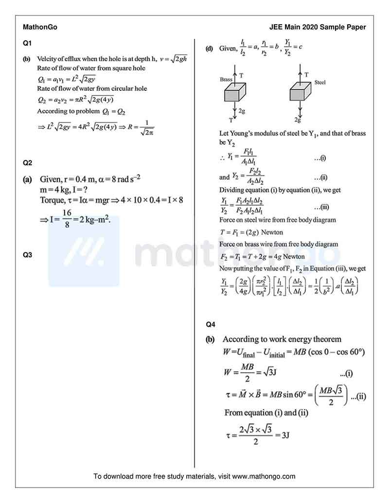 JEE Main 2020 Sample Mock Paper-5 – MathonGo