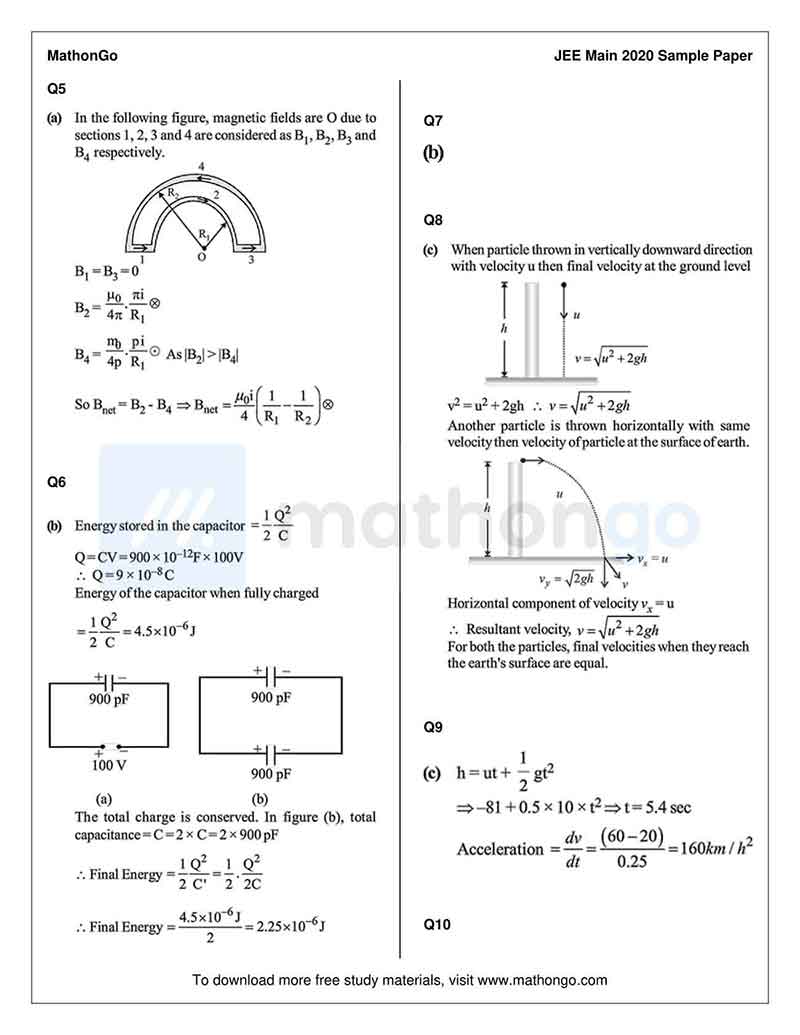 JEE Main 2020 Sample Mock Paper-5 – MathonGo