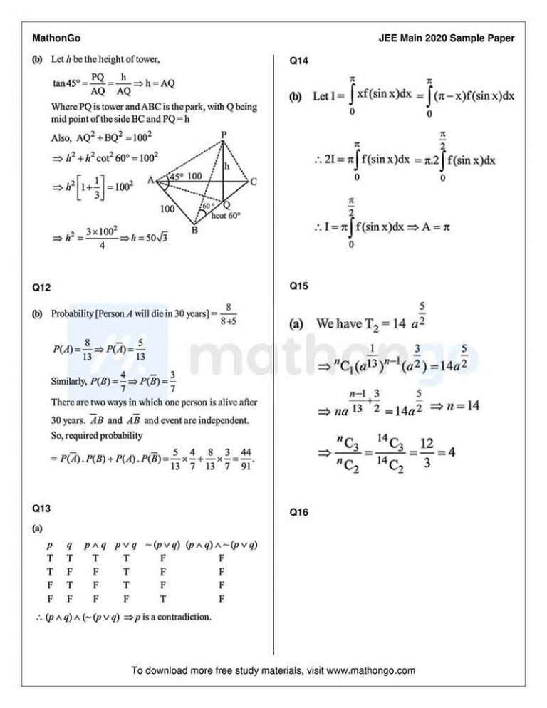 JEE Main 2020 Sample Mock Paper-5 – MathonGo