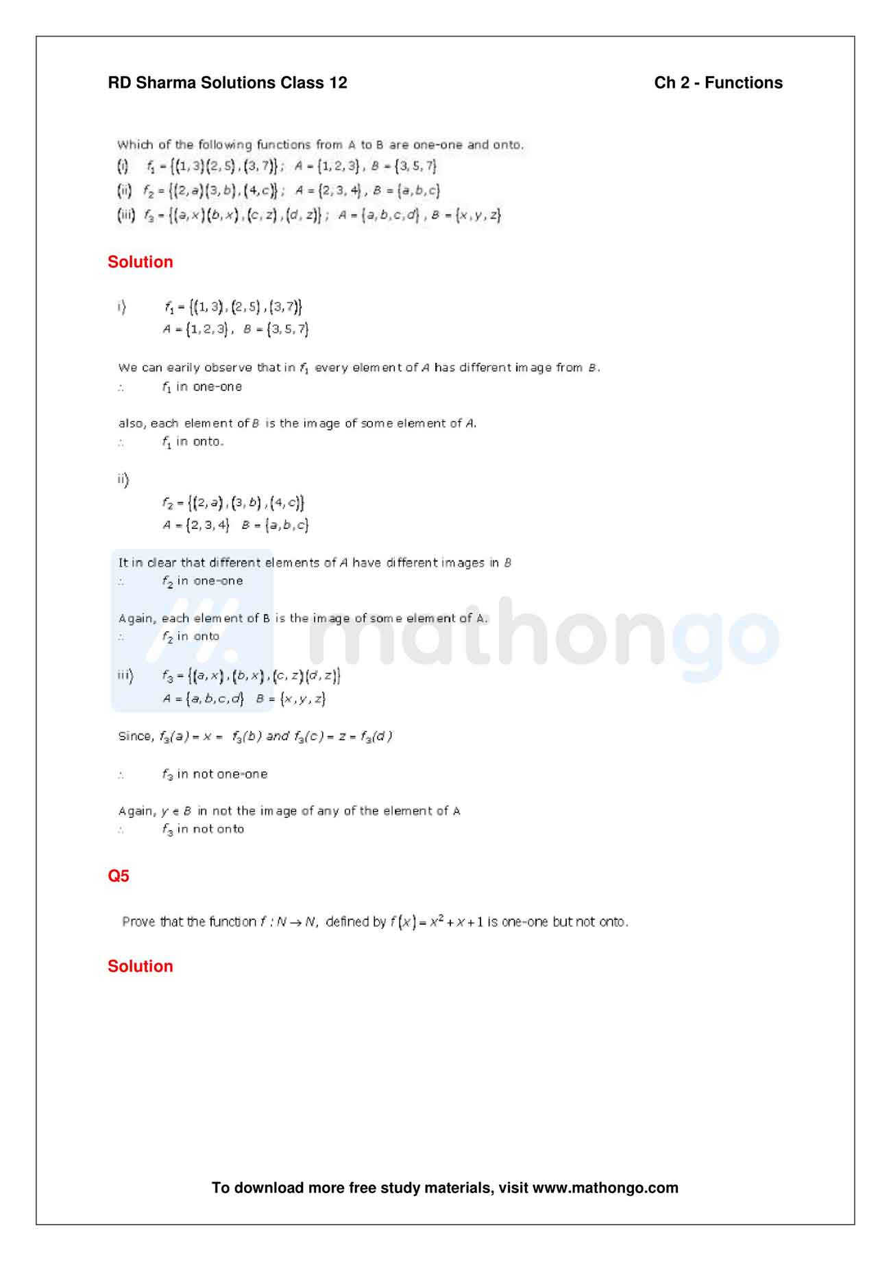 RD Sharma Class 12 Maths Solutions Chapter 2 – Functions – MathonGo