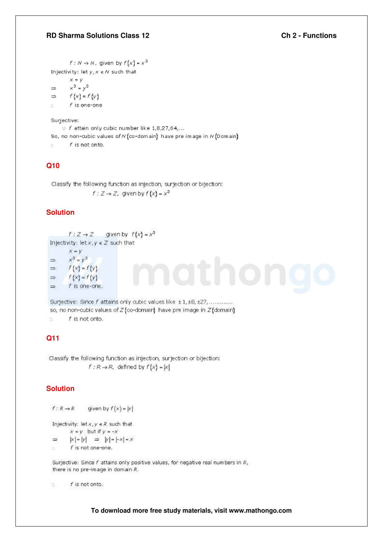 RD Sharma Class 12 Maths Solutions Chapter 2 – Functions – MathonGo
