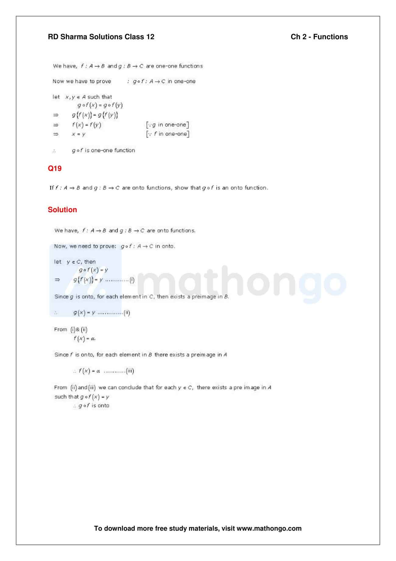 RD Sharma Class 12 Maths Solutions Chapter 2 – Functions – MathonGo