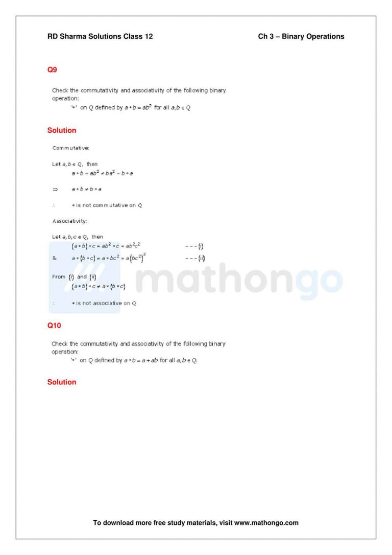 RD Sharma Class 12 Maths Solutions Chapter 3 – Binary Operations – MathonGo
