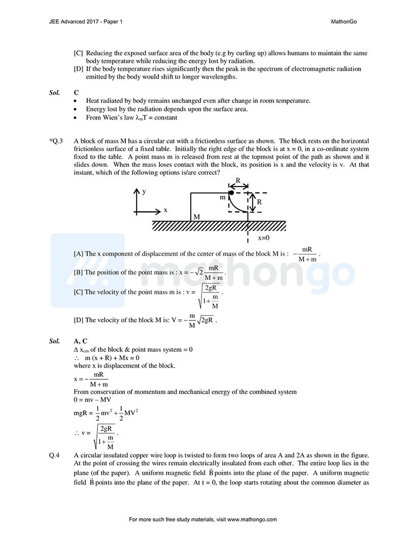 JEE Advanced 2017 Question Paper-1 – MathonGo