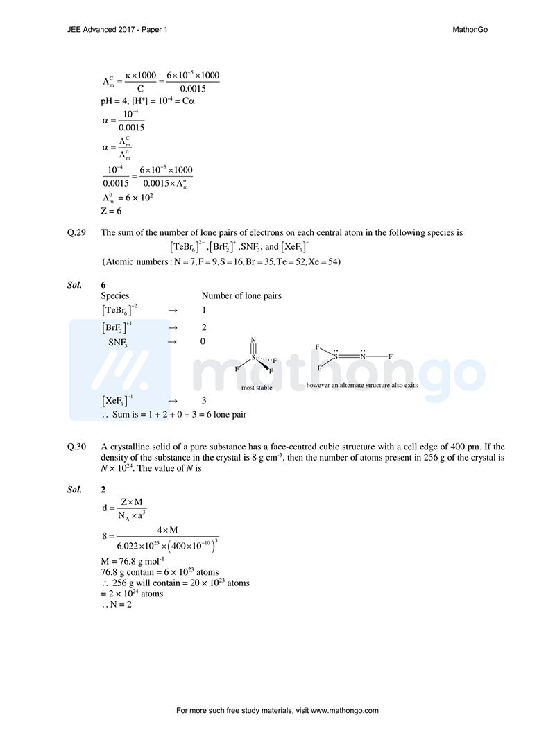 JEE Advanced 2017 Question Paper-1 – MathonGo